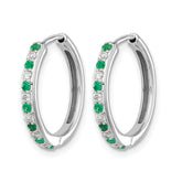 14k White Gold 1/5 carat Lab Grown Diamond VS/SI+ G+ and Created Emerald Complete Hinged Hoop Earrings